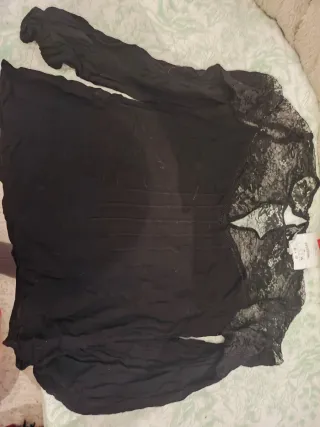 Blusa Stradivarius Negra Encaje Talla M Nueva
