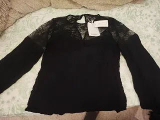 Blusa Stradivarius Negra Encaje Talla M Nueva