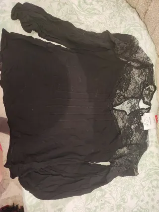 Blusa Stradivarius Negra Encaje Talla M Nueva