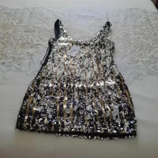 Vestido fiesta lentejuelas oro y plata.Esfera