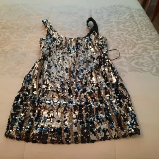 Vestido fiesta lentejuelas oro y plata.Esfera