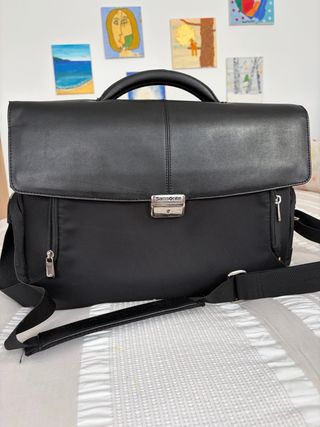 Maletín Samsonite Negro Piel y Tela