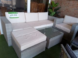 Conjunto Terraza Ratán Beige y Gris