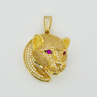 COLGANTE PANTERA CIRCONITAS Y OJOS FUCSIA. Oro18K