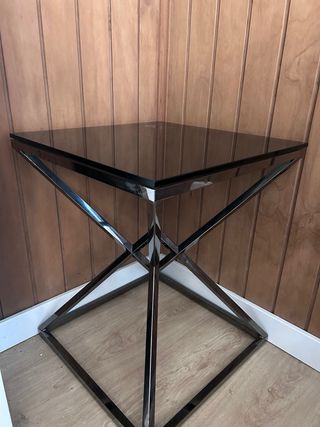 Tavolo ausiliario nero e inox con cristallo