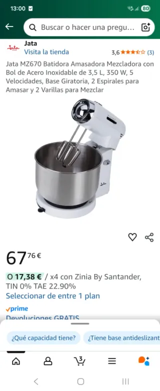 Batidora Amasadora Jata MZ670