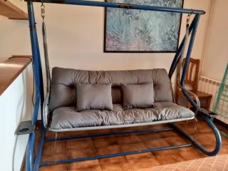 Columpio jardín convertible azul con cojines nuevo