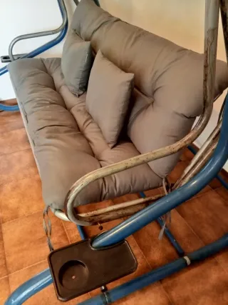 Columpio jardín convertible azul con cojines nuevo