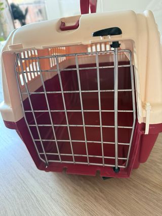 Transportín gato/perro pequeño beige y rojo