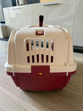 Transportín gato/perro pequeño beige y rojo
