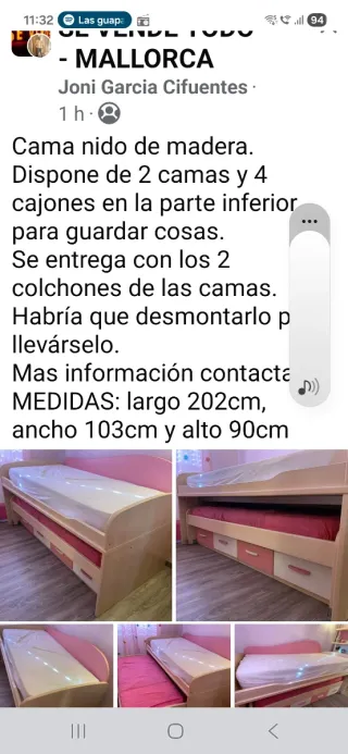 Cama nido madera 2 camas y 4 cajones