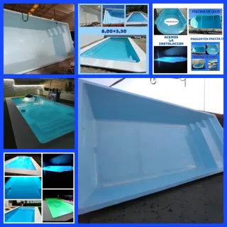 Piscinas de poliéster azul o blanco.