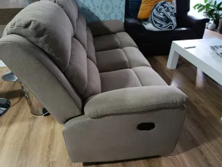 Sofá 3 plazas relax tela beige/gris