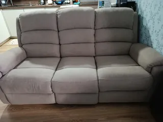 Sofá 3 plazas relax tela beige/gris