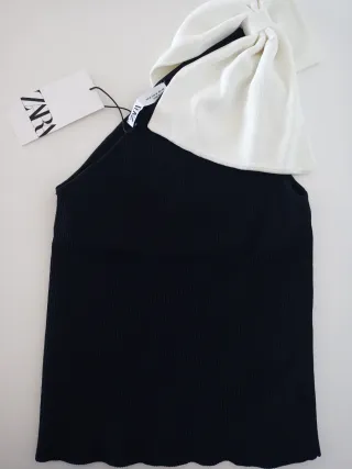 Top Zara Lazo Blanco Negro