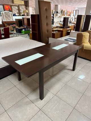 Mesa extensible madera y cristal