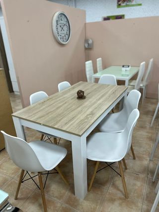 Mesa de comedor madera moderna - 6 sillas
