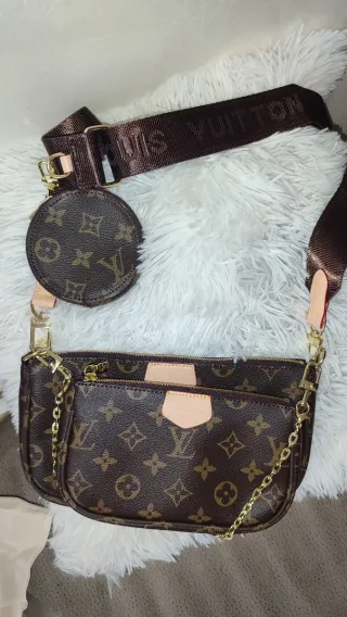 Borsa doppia marrone con  tracolla e portamonete