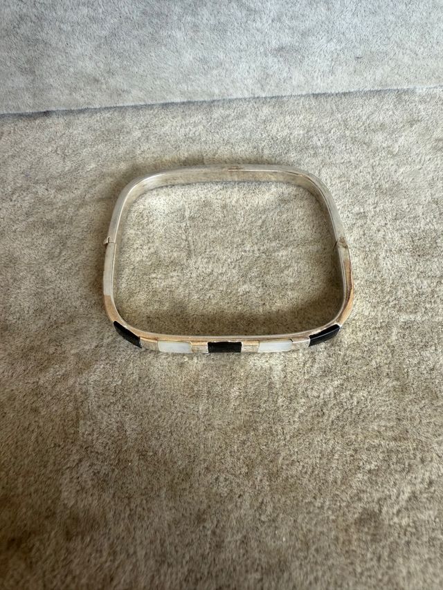 Pulsera Plata 925 Cuadrada Negra y Blanca