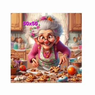 Pintura Diamante Abuela haciendo galletas.