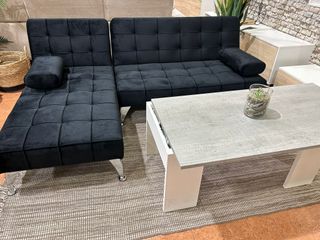 Sofá Cama Negro + Mesita Centro Gris