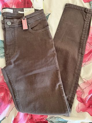 Pantalones Mango Billy Skinny Fit Marrón Talla M