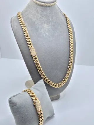 Conjunto Cadena y Pulsera Acero Quirúrgico Chapado