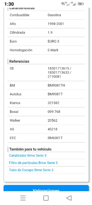 Catalizador BMW Serie 3 E46 1998-2001