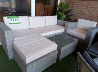 Conjunto Terraza Ratán Beige y Gris