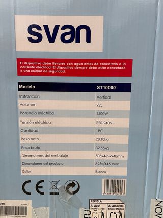 Termo Eléctrico Vertical 92 Litros Svan ST10000