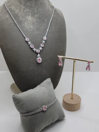Conjunto de Joyas Rosa y Plateado