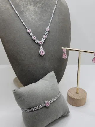Conjunto de Joyas Rosa y Plateado