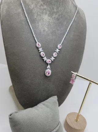 Conjunto de Joyas Rosa y Plateado