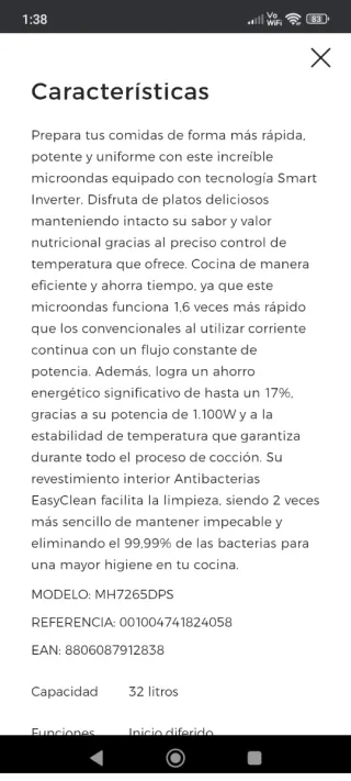 Horno y microondas LG (2 en 1) MH7265DPS 1200W