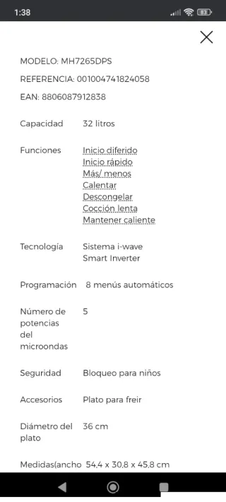 Horno y microondas LG (2 en 1) MH7265DPS 1200W