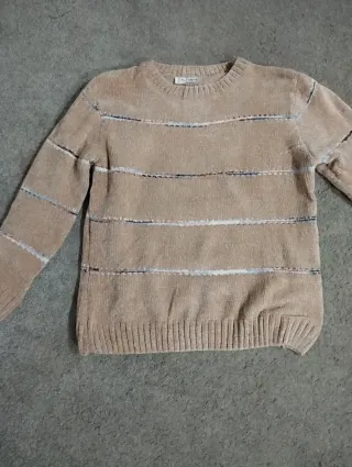 Jersey mujer beige rayas de colores pastel.