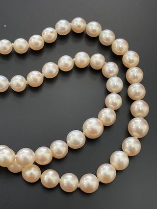 Collar Perlas Oro 18k con Aguamarina y diamantes