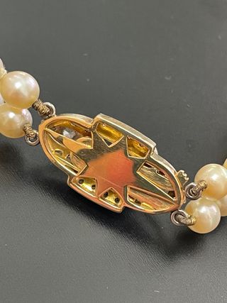 Collar Perlas Oro 18k con Aguamarina y diamantes