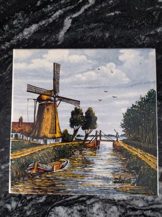 6 Azulejos de cerámica Delft Pintados a Mano.