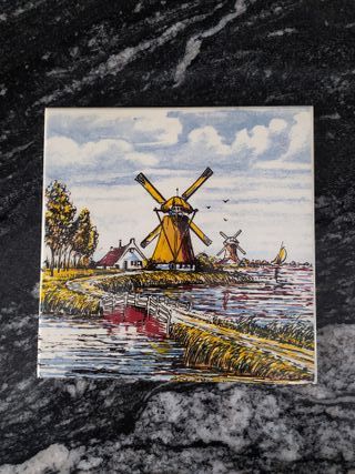 6 Azulejos de cerámica Delft Pintados a Mano.