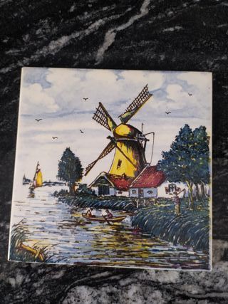 6 Azulejos de cerámica Delft Pintados a Mano.