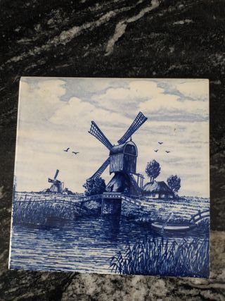 6 Azulejos de cerámica Delft Pintados a Mano.