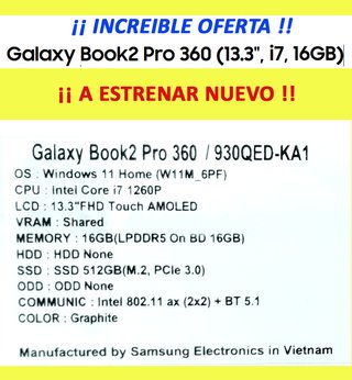 Portatil Galaxy Book2 Pro 360 13.3", i7, 16GB ram