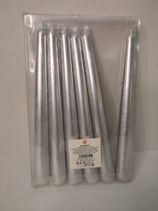 6 Velas Plateadas Cónicas 20CM
