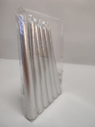 6 Velas Plateadas Cónicas 20CM