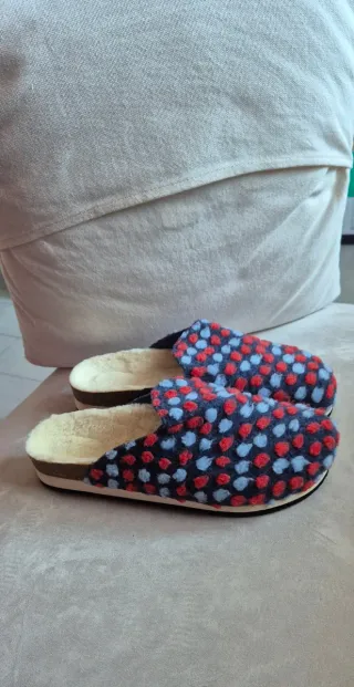 Mandel Pantofole Sabot Feltro Blu/Rosse