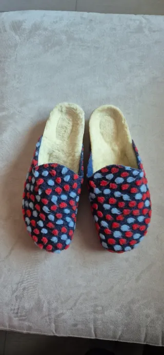 Mandel Pantofole Sabot Feltro Blu/Rosse