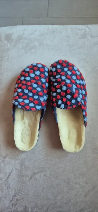 Mandel Pantofole Sabot Feltro Blu/Rosse