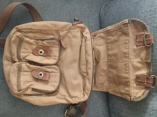 Bolso bandolera mochila lona algodón beige, árido
