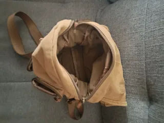 Bolso bandolera mochila lona algodón beige, árido
